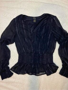 Japna Black Blouse with Silver Metallic Stripes